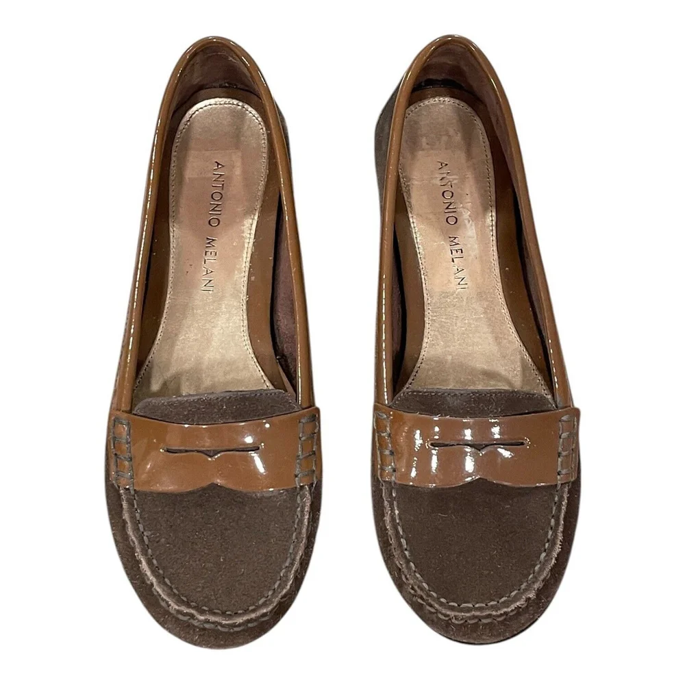Antonio Melani Womens 6M Loafers Moccasin Two Tone Patent Suede Leather Slip On